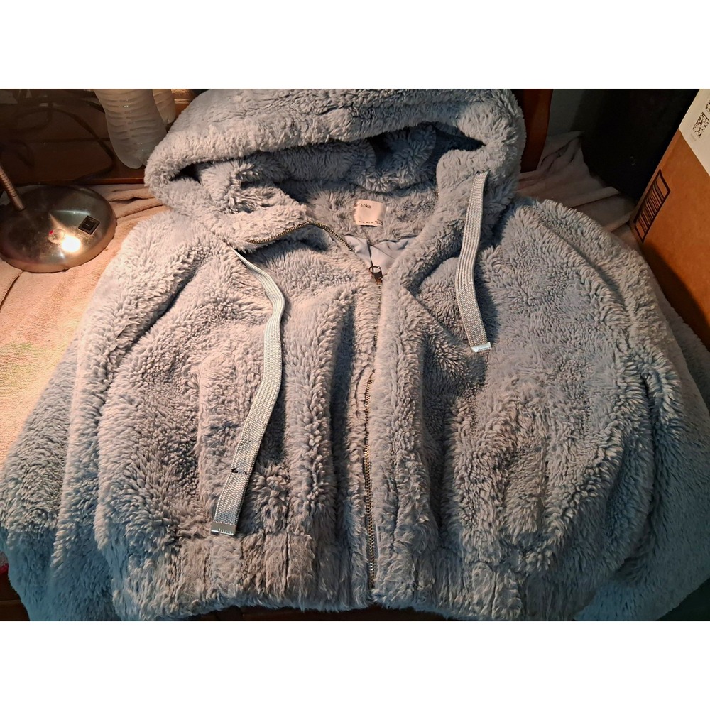 Bershka Womens Blue Full Zip Hooded Fleece Hoodie Pockets L 6571/333/403